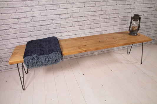 Bench entry way bench porch bench table bench hairpin legs mid century modern Offered in several colors - Online Wood Worker