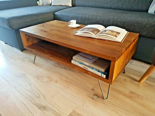 Coffee Table Rustic mid century modern with Hairpin Legs Offered in several colors - Online Wood Worker