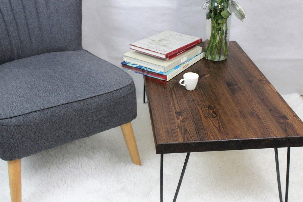 Coffee Table Rustic mid century modern with Hairpin Legs Offered in several colors - Online Wood Worker