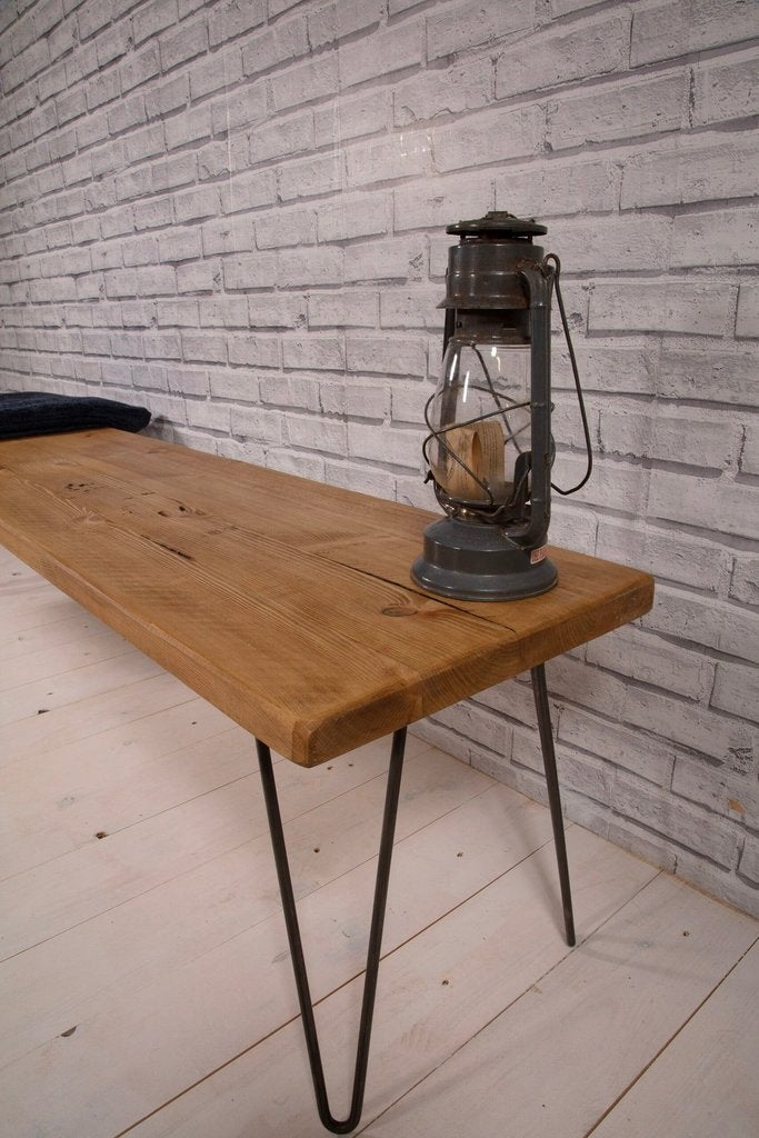 Bench entry way bench porch bench table bench hairpin legs mid century modern Offered in several colors - Online Wood Worker